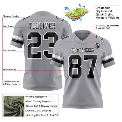 Custom Gray Black-White Mesh Authentic Football Jersey - Sky-Custom