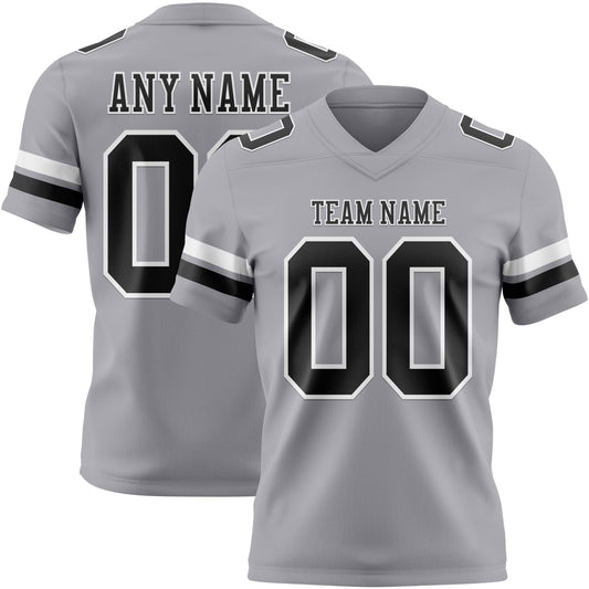 Custom Gray Black-White Mesh Authentic Football Jersey - Sky-Custom