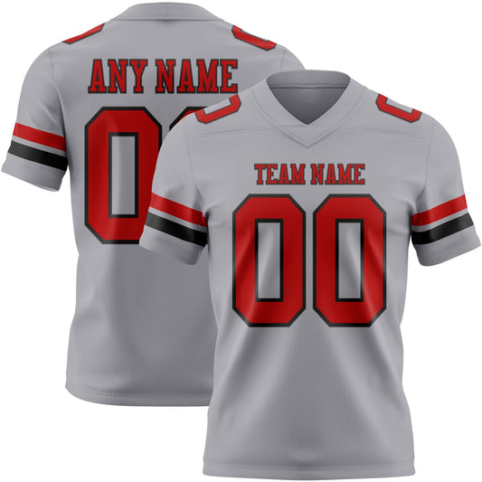 Custom Gray Red-Black Mesh Authentic Football Jersey - Sky-Custom