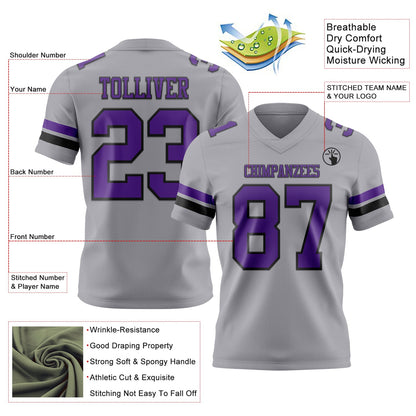 Custom Gray Purple-Black Mesh Authentic Football Jersey - Sky-Custom