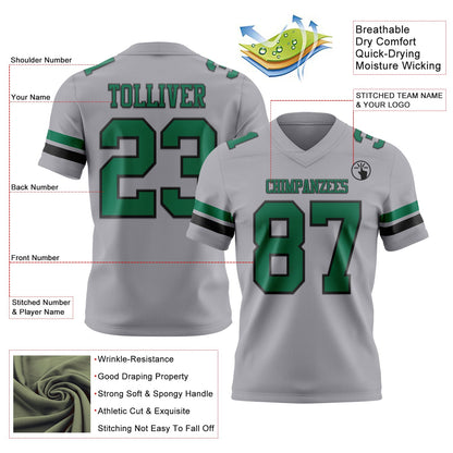 Custom Gray Kelly Green-Black Mesh Authentic Football Jersey - Sky-Custom