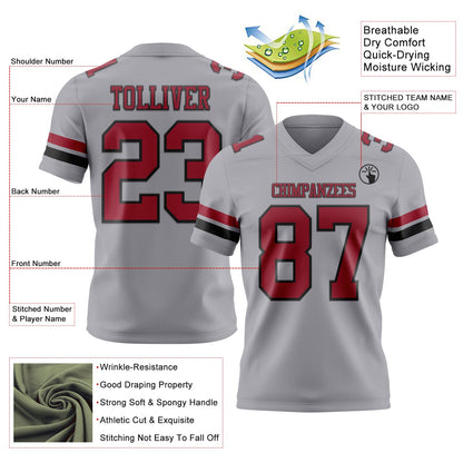 Custom Gray Cardinal-Black Mesh Authentic Football Jersey - Sky-Custom