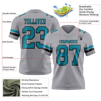 Custom Gray Teal-Black Mesh Authentic Football Jersey - Sky-Custom