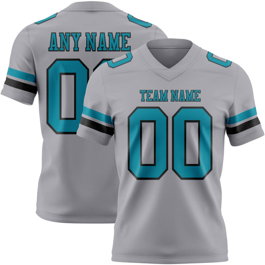 Custom Gray Teal-Black Mesh Authentic Football Jersey - Sky-Custom