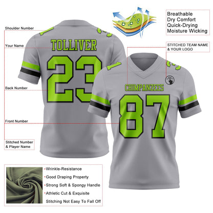 Custom Gray Neon Green-Black Mesh Authentic Football Jersey - Sky-Custom