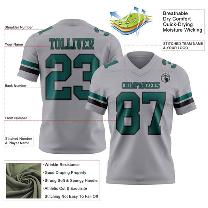 Custom Gray Midnight Green-Black Mesh Authentic Football Jersey - Sky-Custom