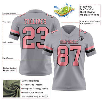 Custom Gray Medium Pink-Black Mesh Authentic Football Jersey - Sky-Custom