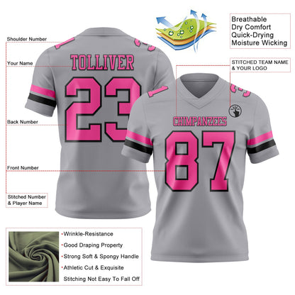 Custom Gray Pink-Black Mesh Authentic Football Jersey - Sky-Custom