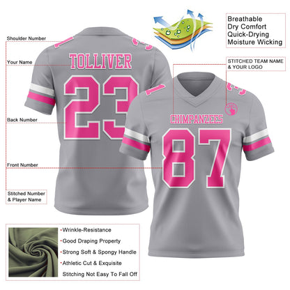 Custom Gray Pink-White Mesh Authentic Football Jersey - Sky-Custom