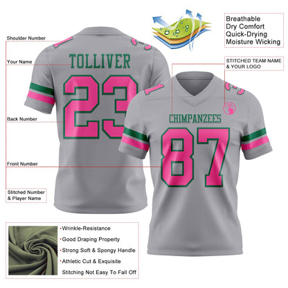 Custom Gray Pink-Kelly Green Mesh Authentic Football Jersey - Sky-Custom