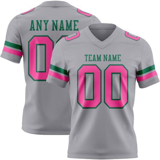 Custom Gray Pink-Kelly Green Mesh Authentic Football Jersey - Sky-Custom