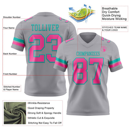 Custom Gray Pink-Aqua Mesh Authentic Football Jersey - Sky-Custom