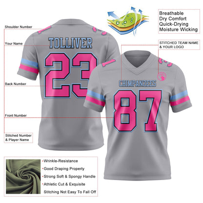 Custom Gray Pink Black-Light Blue Mesh Authentic Football Jersey - Sky-Custom