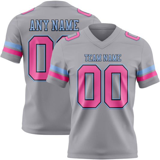 Custom Gray Pink Black-Light Blue Mesh Authentic Football Jersey - Sky-Custom