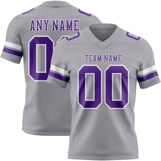 Custom Gray Purple-White Mesh Authentic Football Jersey - Sky-Custom