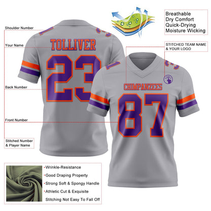 Custom Gray Purple-Orange Mesh Authentic Football Jersey - Sky-Custom