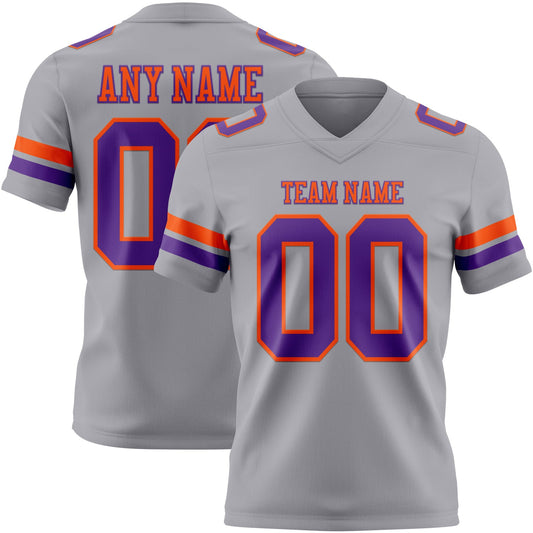 Custom Gray Purple-Orange Mesh Authentic Football Jersey - Sky-Custom