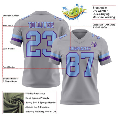 Custom Gray Light Blue-Purple Mesh Authentic Football Jersey - Sky-Custom