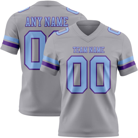 Custom Gray Light Blue-Purple Mesh Authentic Football Jersey - Sky-Custom