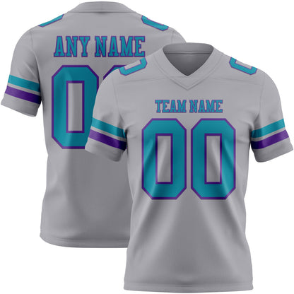 Custom Gray Teal-Purple Mesh Authentic Football Jersey - Sky-Custom