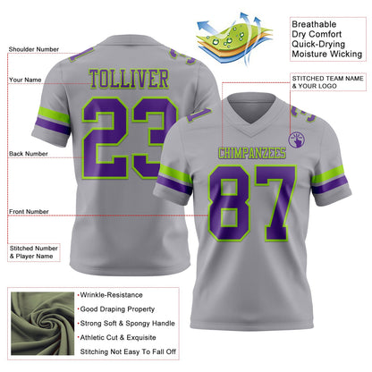 Custom Gray Purple-Neon Green Mesh Authentic Football Jersey - Sky-Custom
