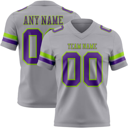 Custom Gray Purple-Neon Green Mesh Authentic Football Jersey - Sky-Custom