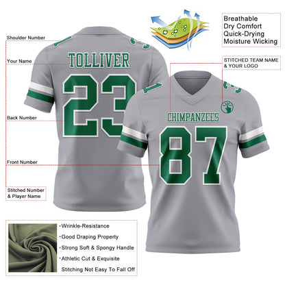 Custom Gray Kelly Green-White Mesh Authentic Football Jersey - Sky-Custom