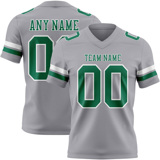 Custom Gray Kelly Green-White Mesh Authentic Football Jersey - Sky-Custom