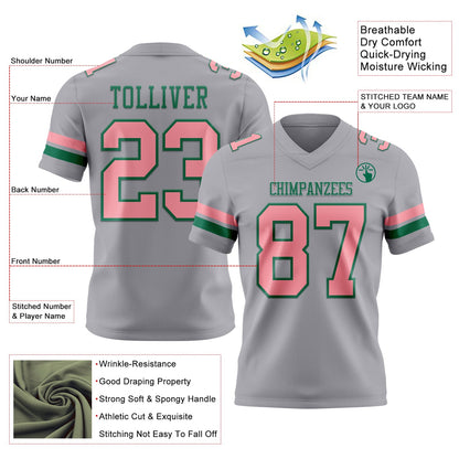 Custom Gray Medium Pink-Kelly Green Mesh Authentic Football Jersey - Sky-Custom