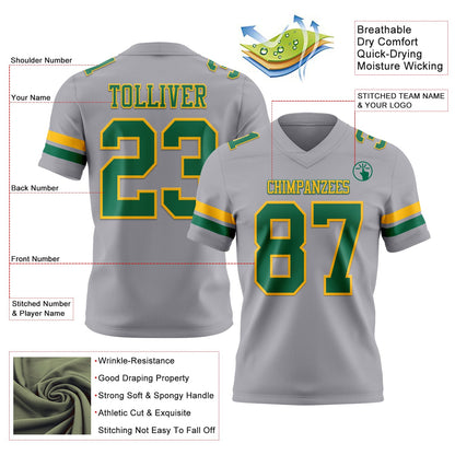 Custom Gray Kelly Green-Gold Mesh Authentic Football Jersey - Sky-Custom