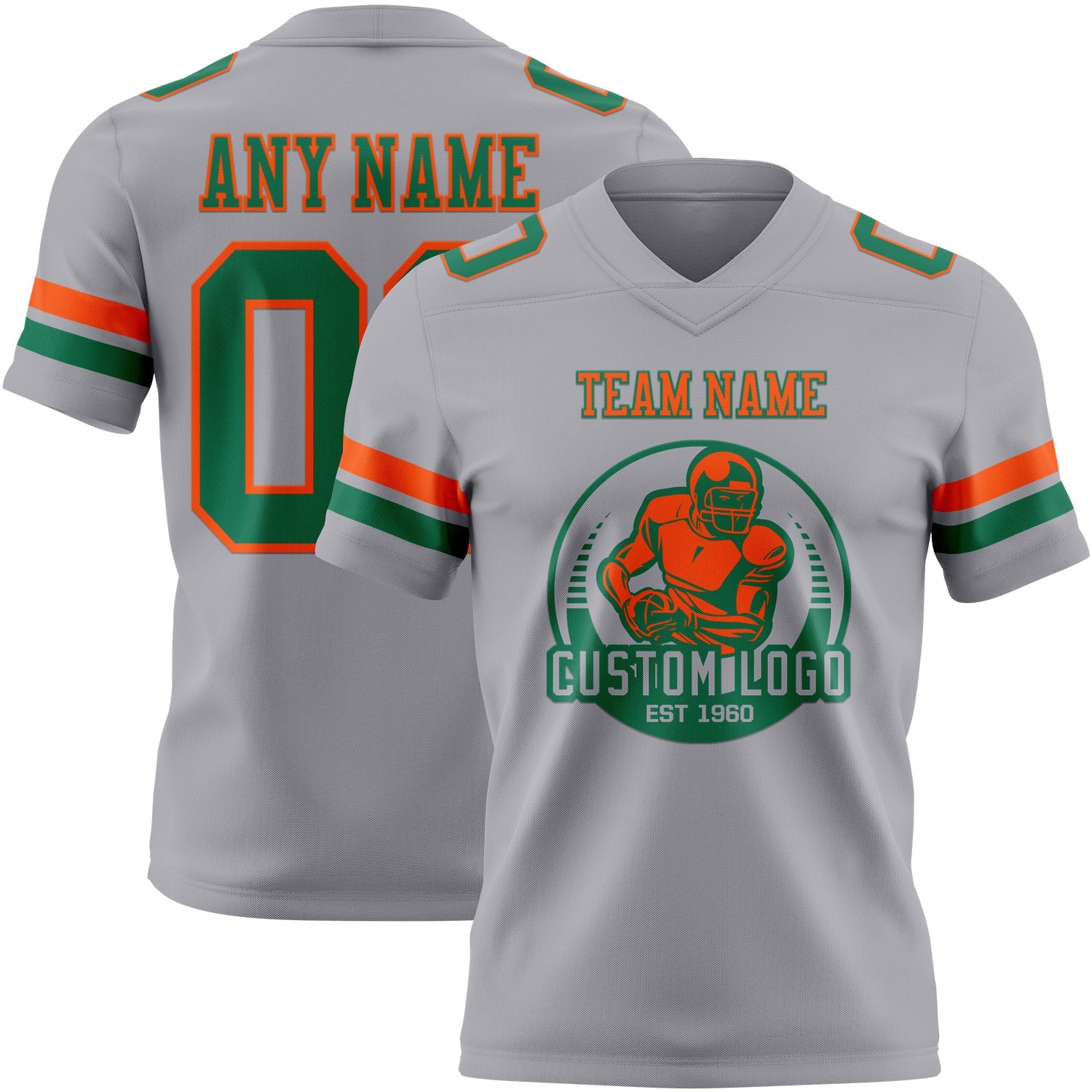 Custom Gray Kelly Green-Orange Mesh Authentic Football Jersey - Sky-Custom