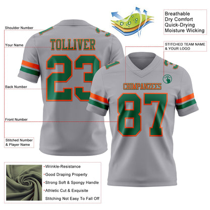 Custom Gray Kelly Green-Orange Mesh Authentic Football Jersey - Sky-Custom