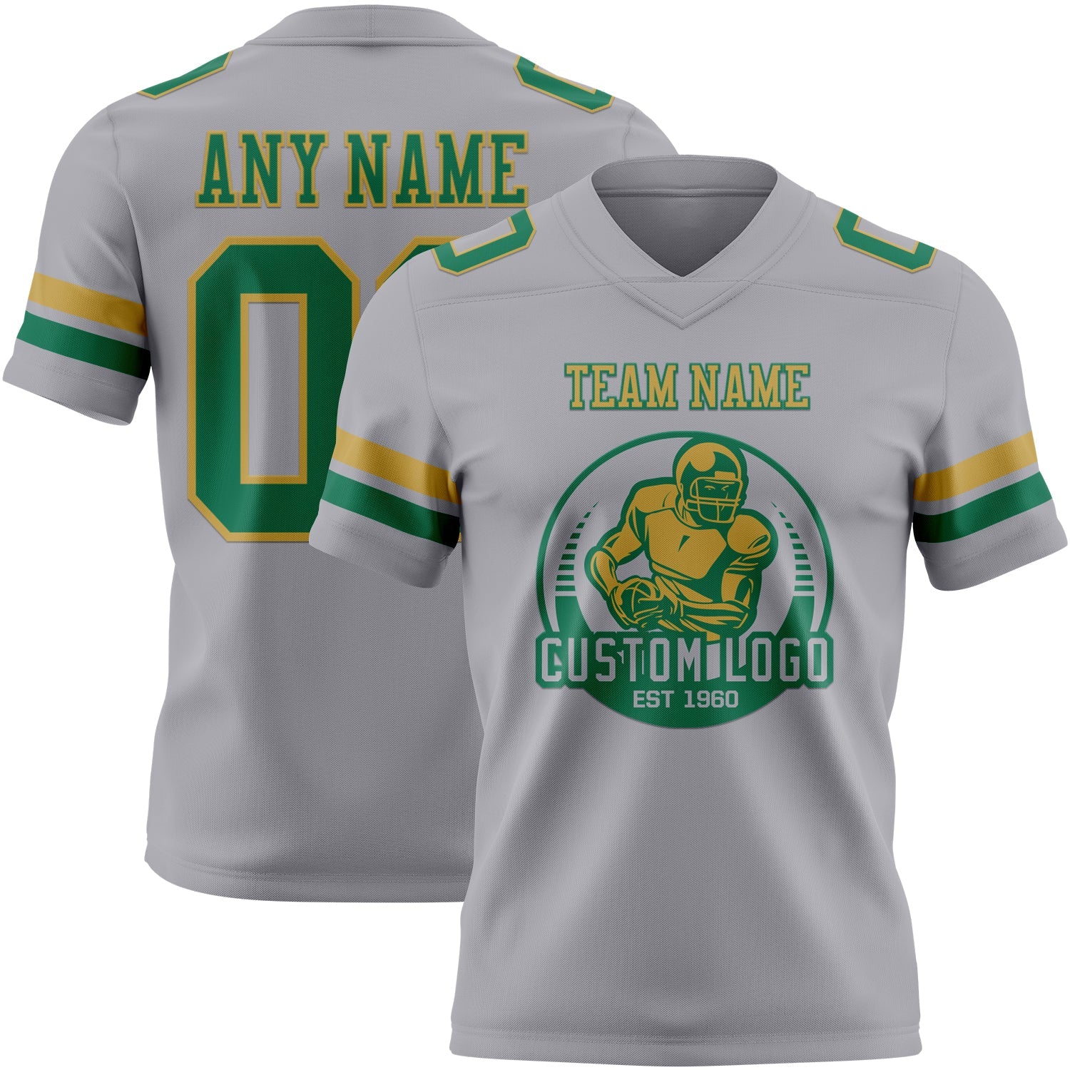 Custom Gray Kelly Green-Old Gold Mesh Authentic Football Jersey - Sky-Custom