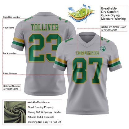 Custom Gray Kelly Green-Old Gold Mesh Authentic Football Jersey - Sky-Custom