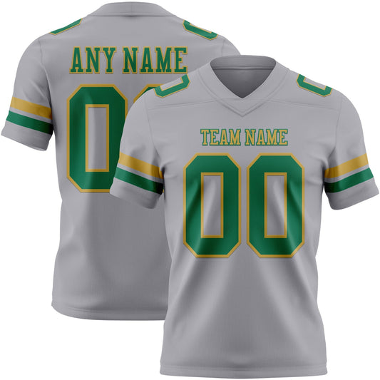 Custom Gray Kelly Green-Old Gold Mesh Authentic Football Jersey - Sky-Custom