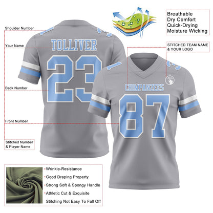 Custom Gray Light Blue-White Mesh Authentic Football Jersey - Sky-Custom