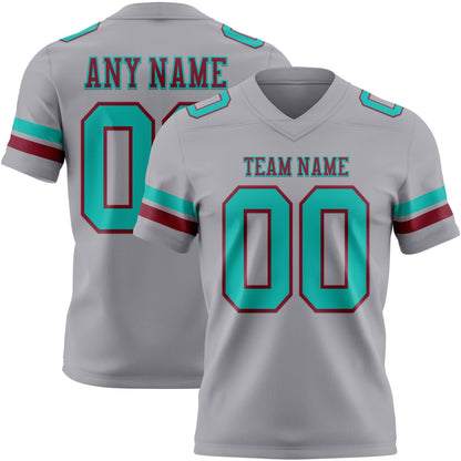 Custom Gray Aqua-Crimson Mesh Authentic Football Jersey - Sky-Custom