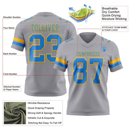 Custom Gray Powder Blue-Gold Mesh Authentic Football Jersey - Sky-Custom