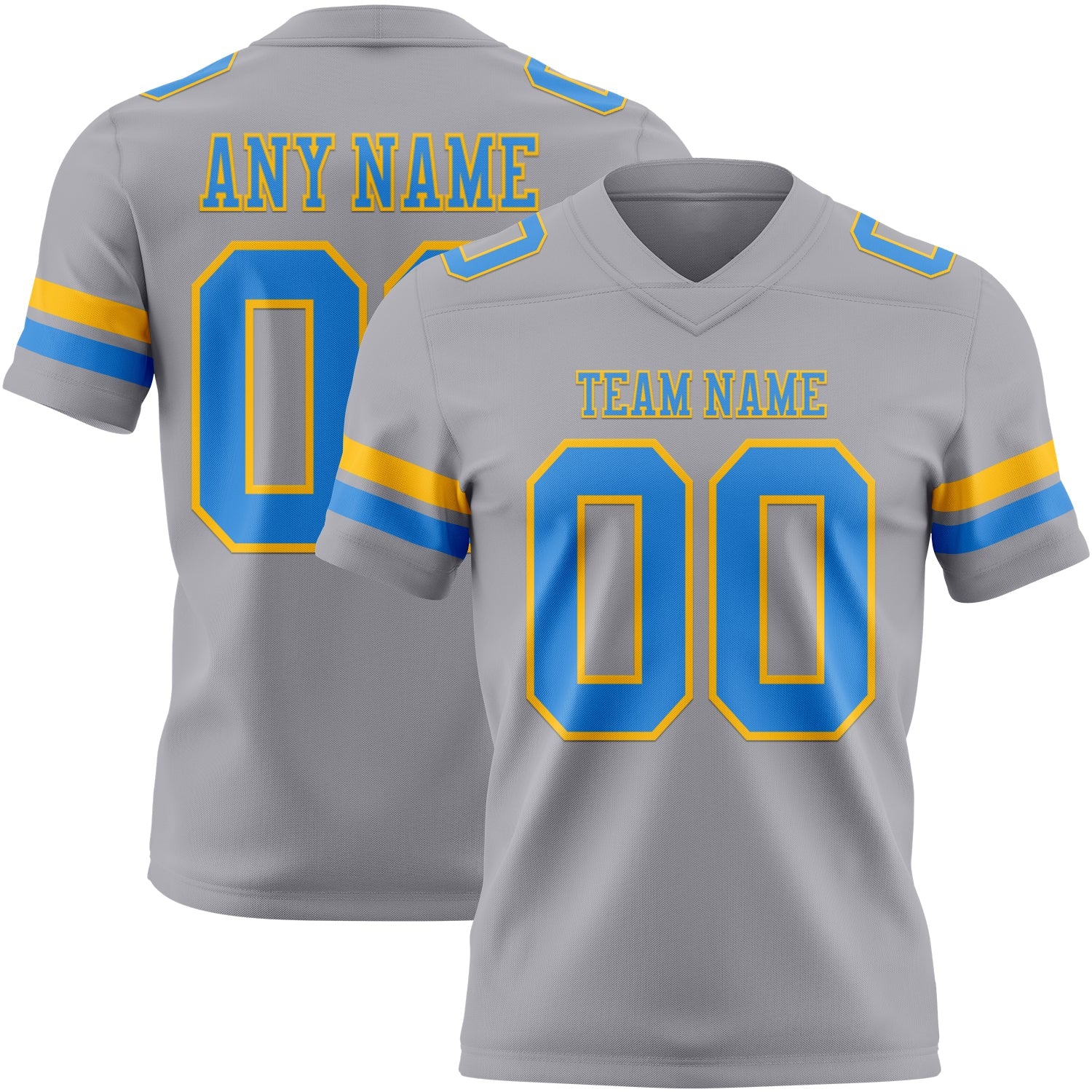 Custom Gray Powder Blue-Gold Mesh Authentic Football Jersey - Sky-Custom