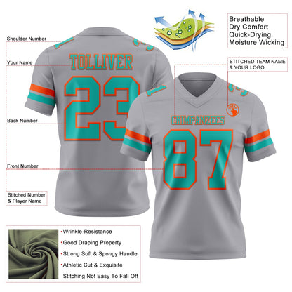 Custom Gray Aqua-Orange Mesh Authentic Football Jersey - Sky-Custom