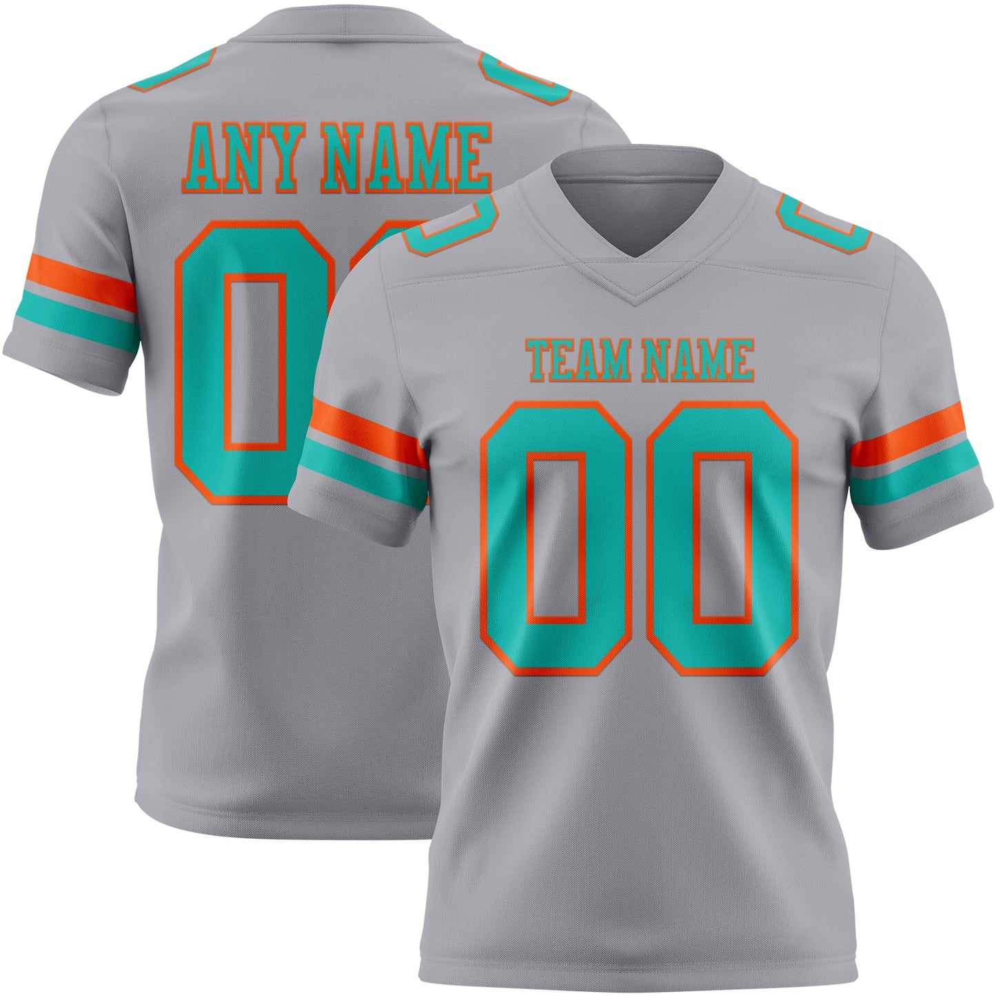 Custom Gray Aqua-Orange Mesh Authentic Football Jersey - Sky-Custom