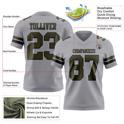 Custom Gray Olive-Black Mesh Authentic Football Jersey - Sky-Custom