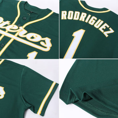 Custom Green White-Gold Authentic Baseball Jersey - Sky-Custom