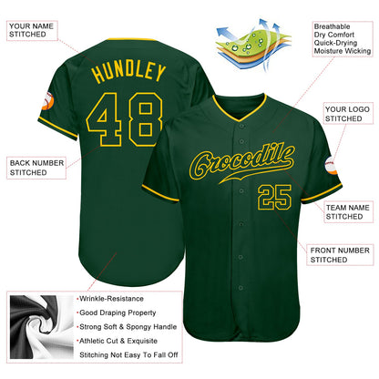 Custom Green Green-Gold Authentic Baseball Jersey - Sky-Custom
