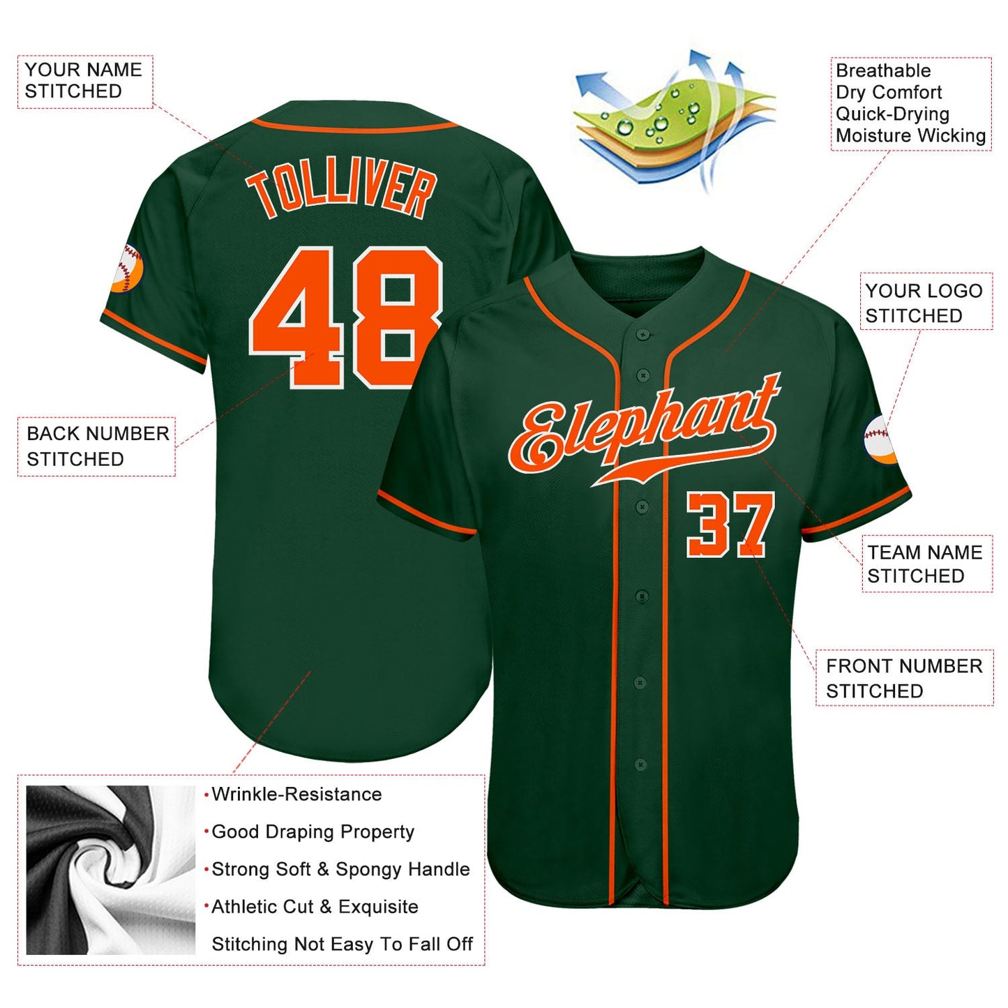 Custom Green Orange-White Authentic Baseball Jersey - Sky-Custom