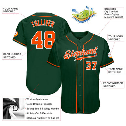 Custom Green Orange-White Authentic Baseball Jersey - Sky-Custom