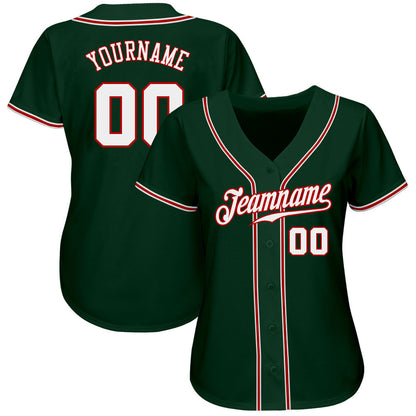 Custom Green White-Red Authentic Baseball Jersey - Sky-Custom