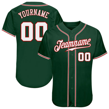 Custom Green White-Red Authentic Baseball Jersey - Sky-Custom
