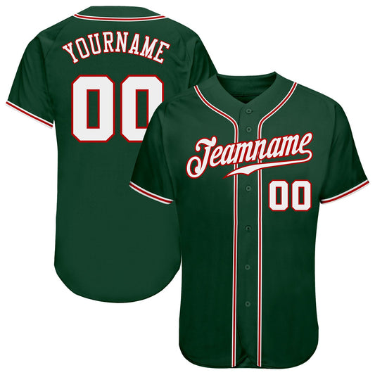 Custom Green White-Red Authentic Baseball Jersey - Sky-Custom
