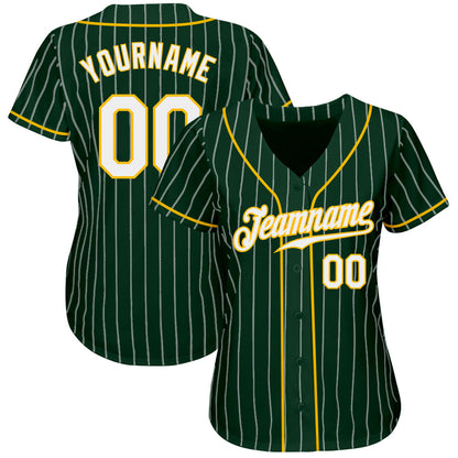 Custom Green White Pinstripe White-Gold Authentic Baseball Jersey - Sky-Custom